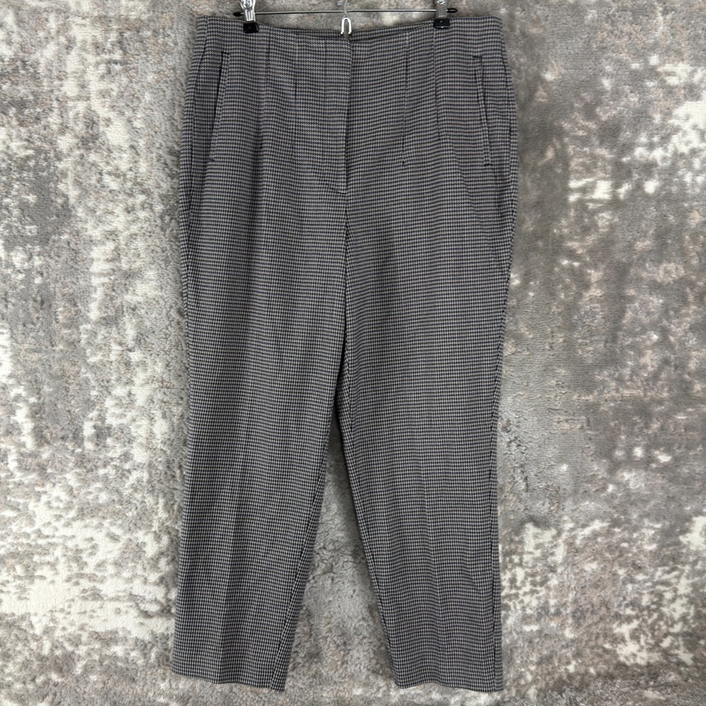 Nine West Size 14 Tapered Houndstooth Casual Pants Button Zip Stretch‎